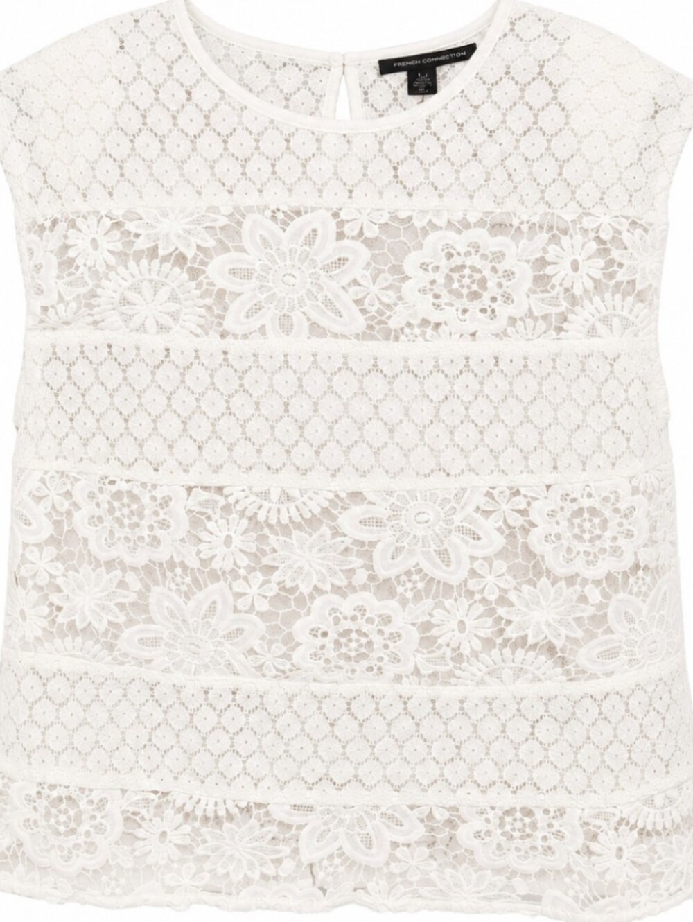 French Connection Women's Size Small Sheer White Floral Lace Cap Sleeve Blouse